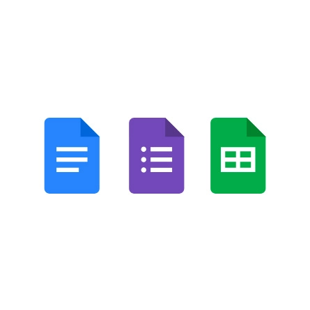 Google Docs, Sheets, and Forms app icons.